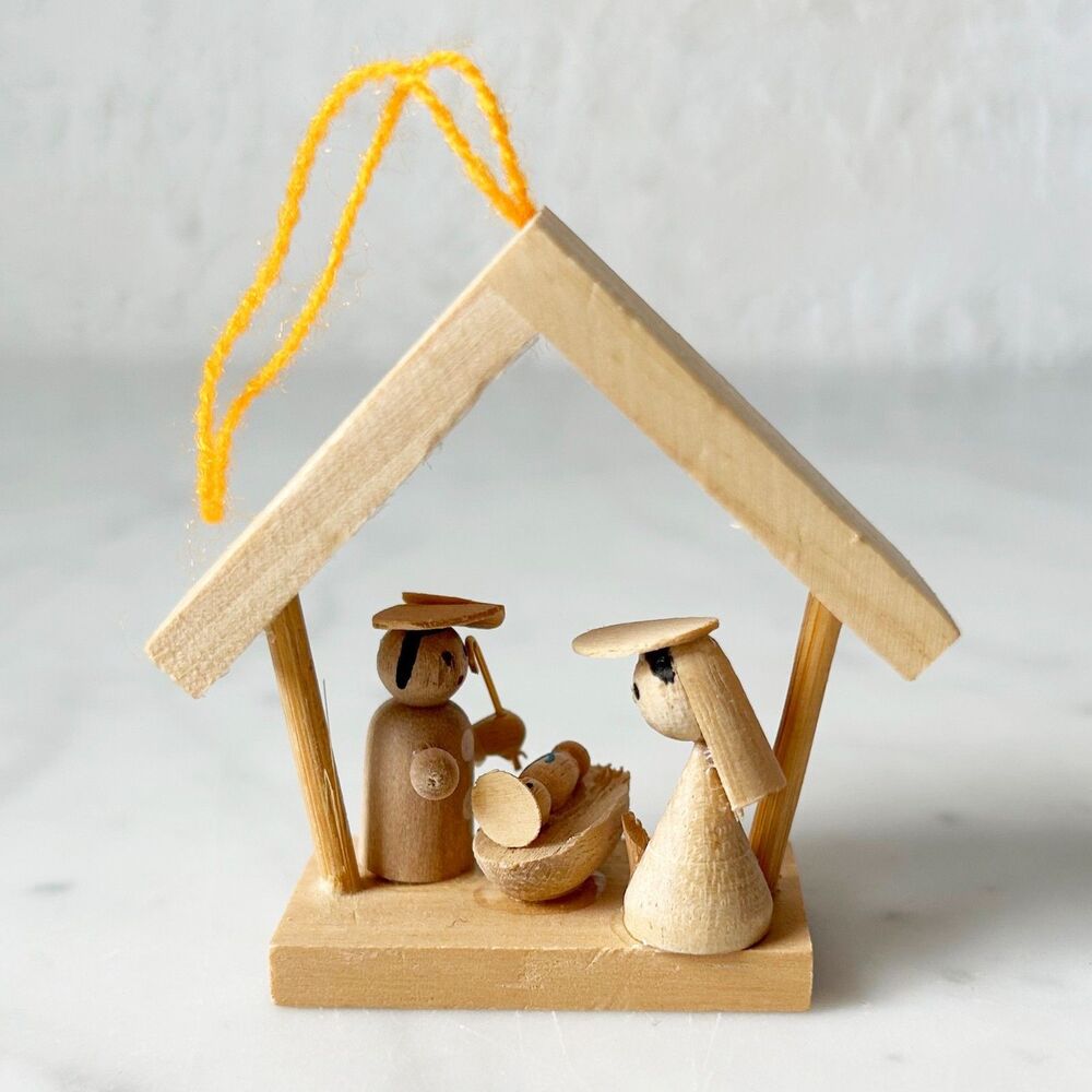 Vintage Wooden Nativity Ornament Mini Creche Christmas Tree German Style